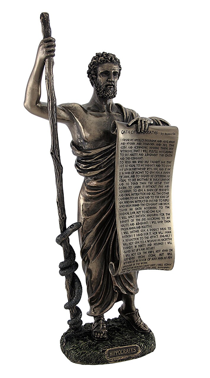 Bronzed Hippocrates (Father of Medicine) Statue Holding Hippocratic Oath